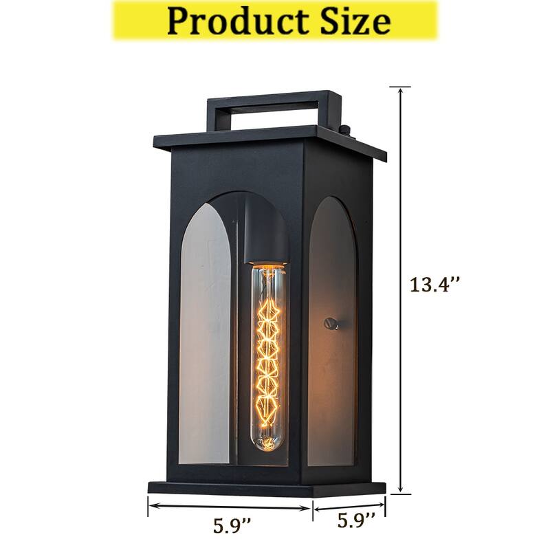 CraftHome 1-Light Modern 13 Inch Outdoor Wall Lantern Black Sconce with Clear Tempered Glass for Front Door Porch Light - W6''