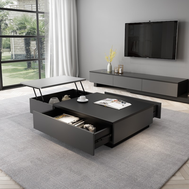 51.18" Lift Top Coffee Table with Hidden Storage Compartment and 2 Drawers