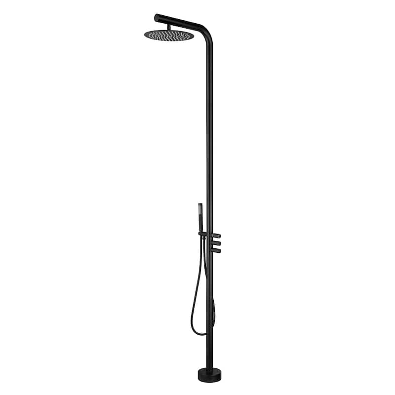 Rbrohant Freestanding Shower Head, Stainless Steel and Brass Outdoor Handheld Shower - Mate Black