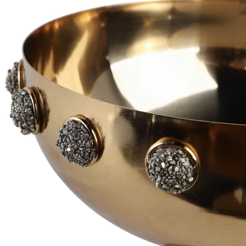 Metal Bowl with Stone Pedestal Base and Crystal Textured Accents