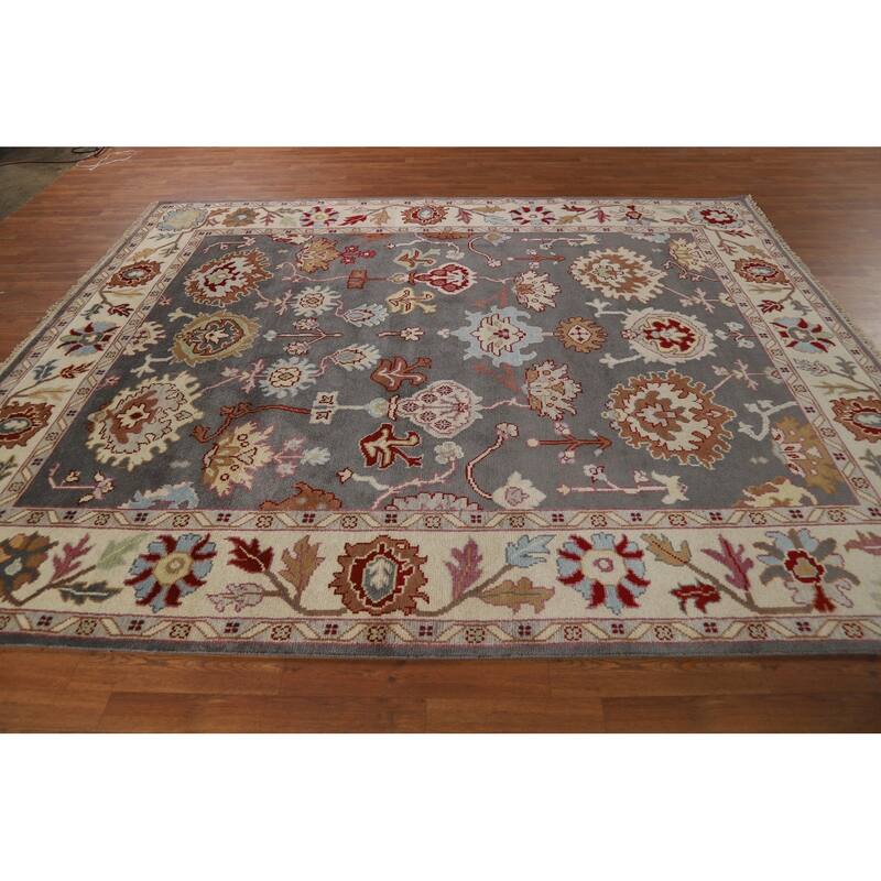 Gray Oushak Oriental Area Rug Handmade Wool Carpet - 8'0"x 9'9"