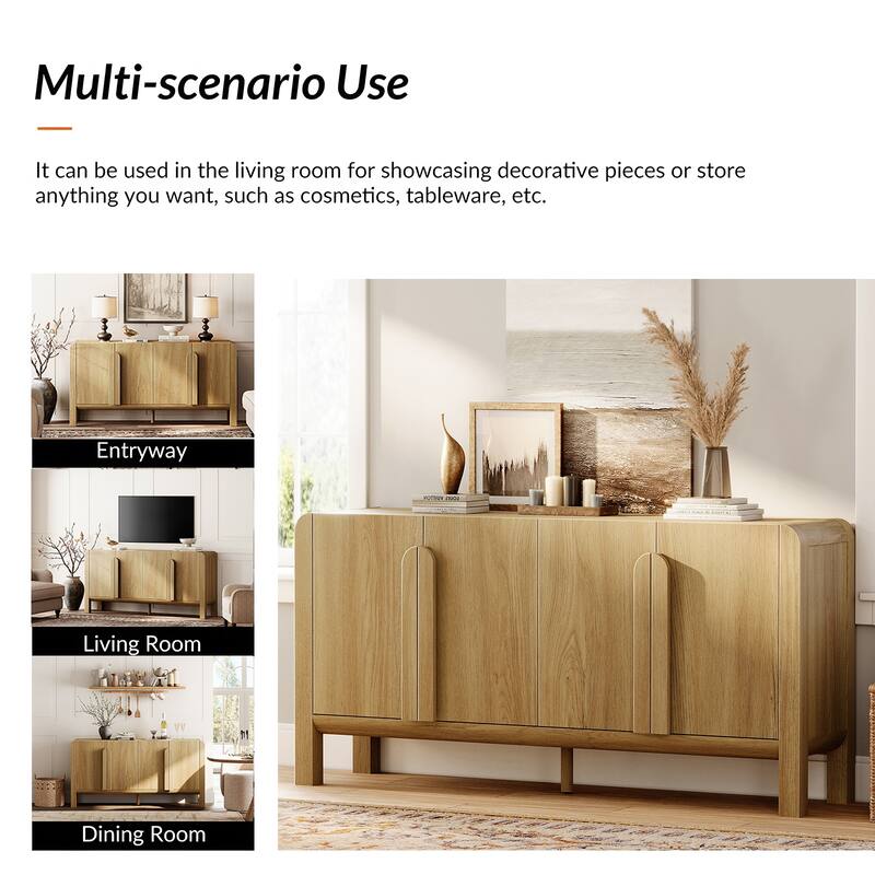 WAMPAT 63" Modern TV Stand With Storage, Entertainment Center With Adjustable Shelves,Wooden TV Console With 4 Doors