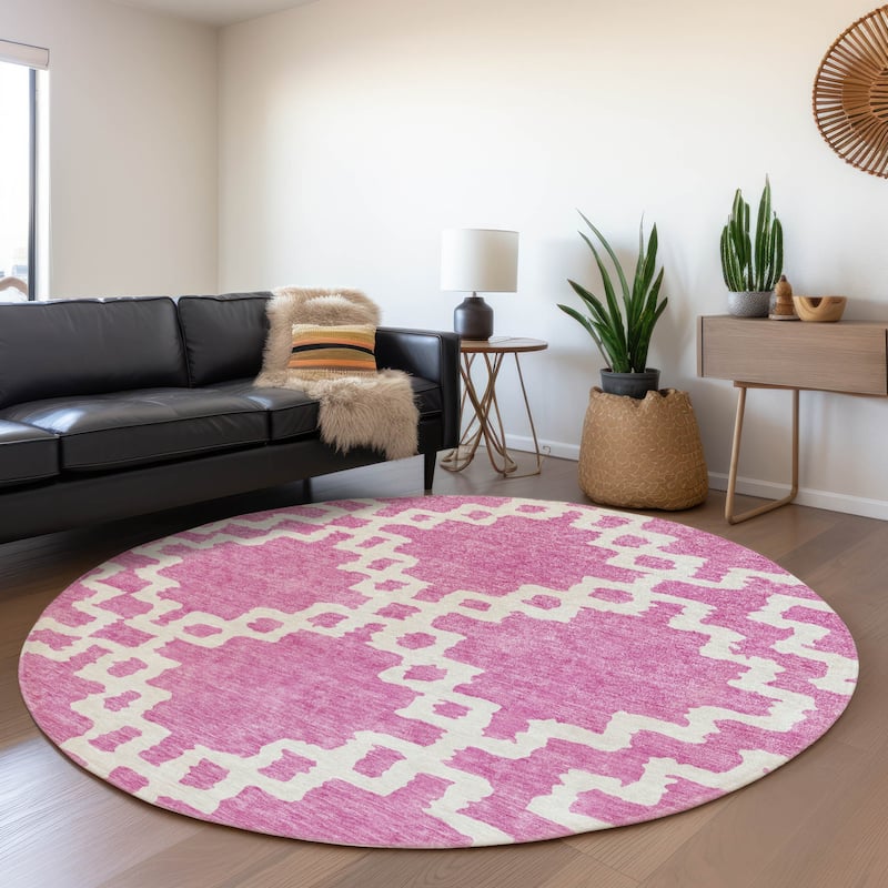 Premium Washable Super Soft Geo Trellis Mayfield Rug - Blush - 8' x 8'
