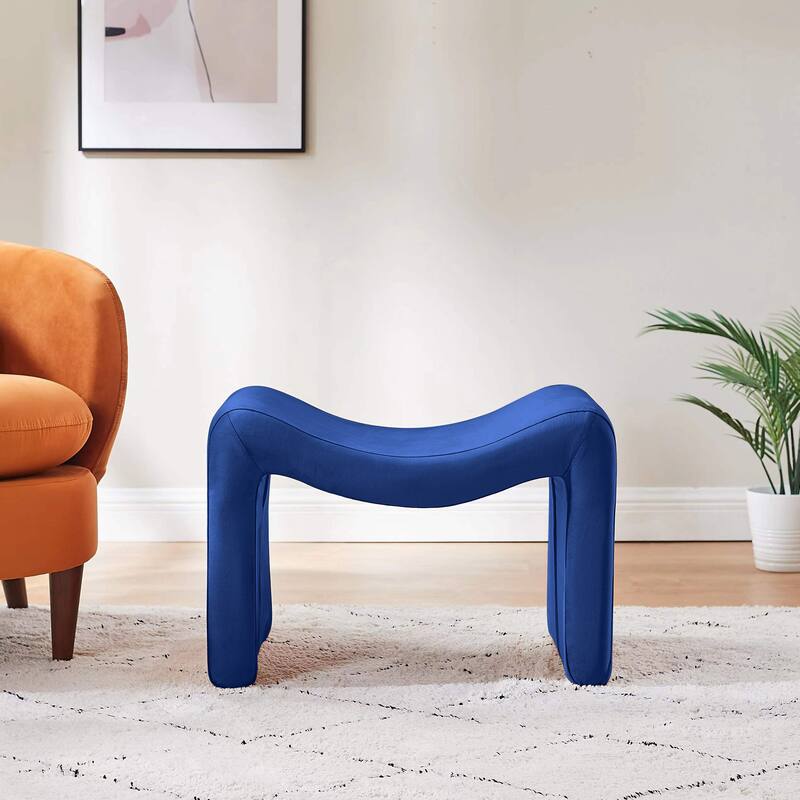 VANOMi Upholstered Pouf, Mid-Century Modern Ottoman, Cometemporary Foot Stool For Living Room Extra Vanity Seat For Small Space