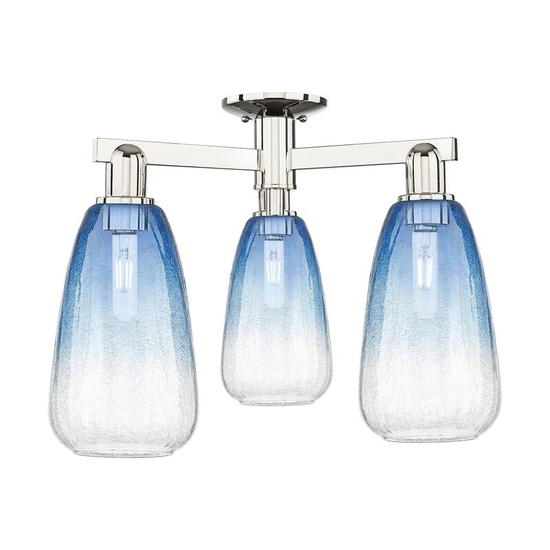 Innovations Lighting 716-3F-15-24 Brookhaven Almond Semi-Flush - Polished Nickel / Sapphire Blue