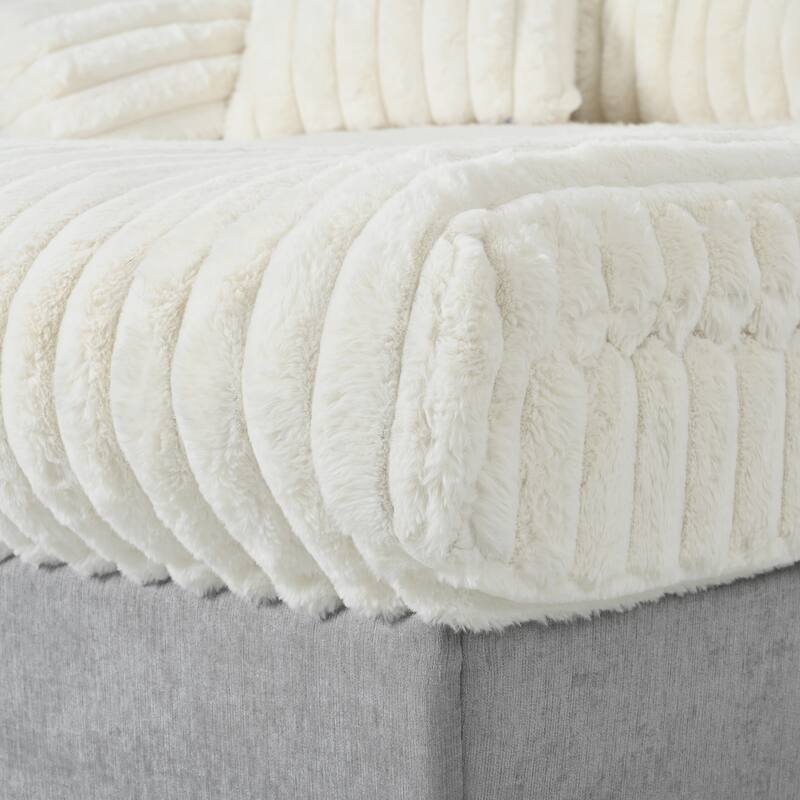 Modern Oversized Chaise Lounge Sofa for Living Room, 65.25" Cloud Sleeper Sofa Plush Faux Fur Sofa Couch with 2 Pillows