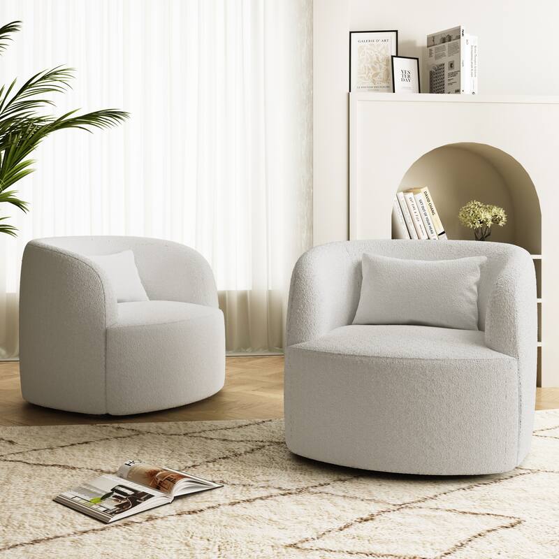 Set of 2 Single Accent Chair Teddy Swivel Barrel Chairs
