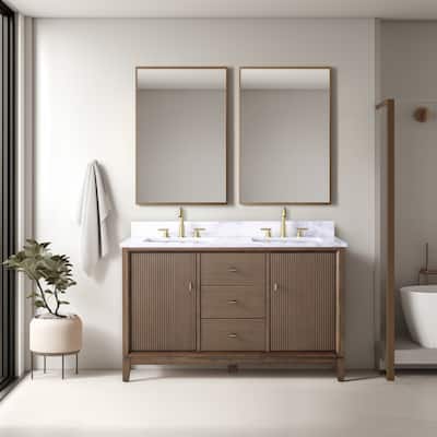 Vanity Art 54" Freestanding Bathroom Vanity with Engineered Marble Top and Sinks