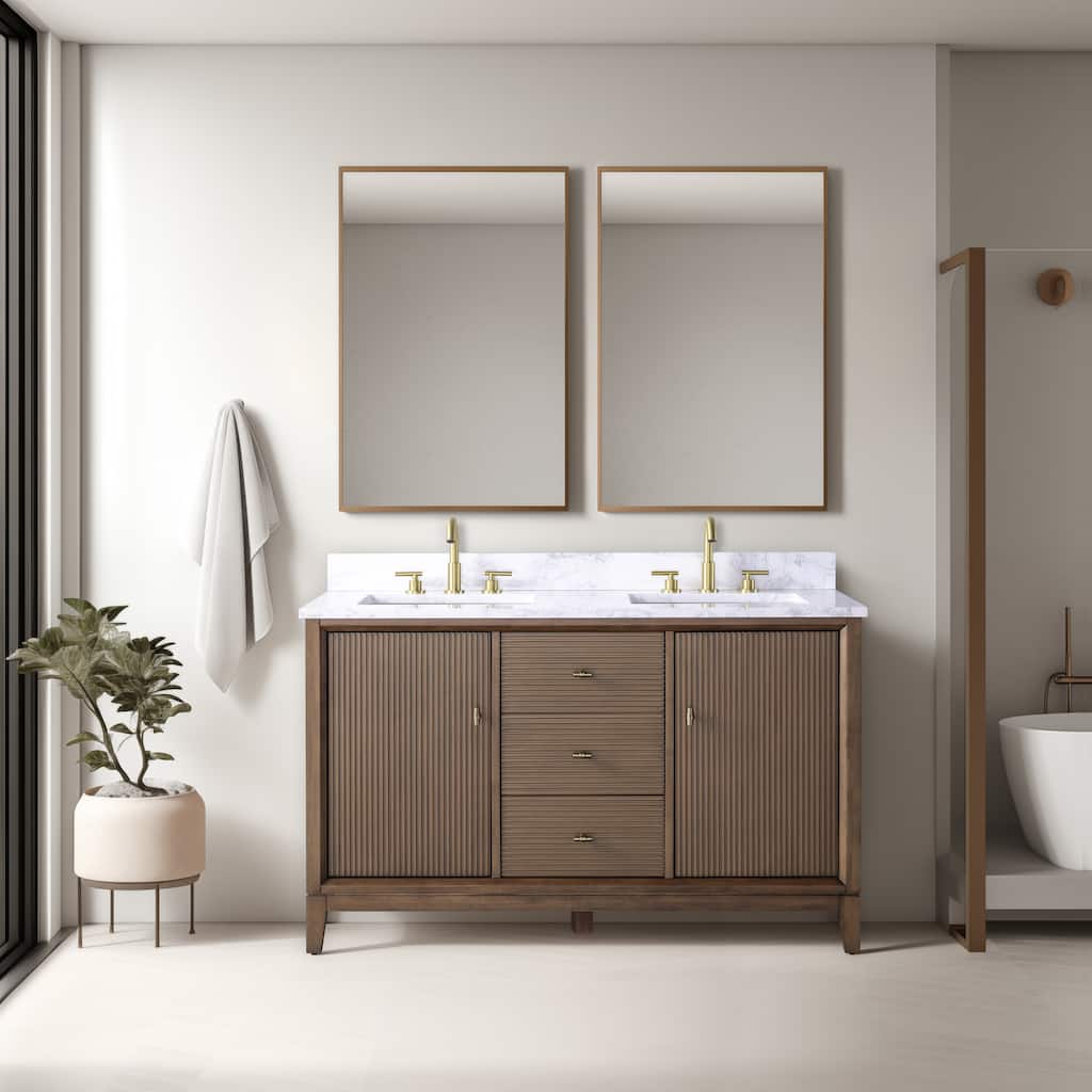 Vanity Art 54" Freestanding Bathroom Vanity with Engineered Marble Top and Sinks