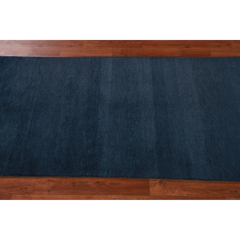 Hand Knotted Oriental 100% Wool Carpet Modern Solid Navy Blue & Blues Gabbeh Runner Rug - 8' 2'' X 2' 8''