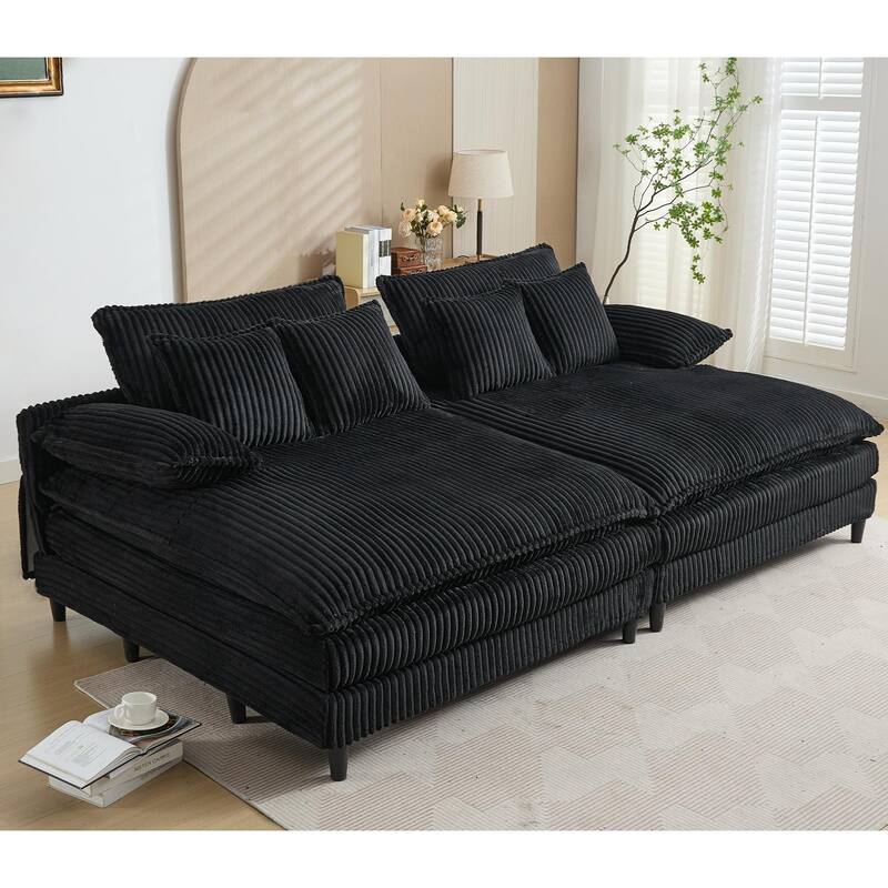 Harmonia 109" W Oversized Corduroy Sofa Bed, Deep Seat Double Lounge Chaise with 4 Pillows