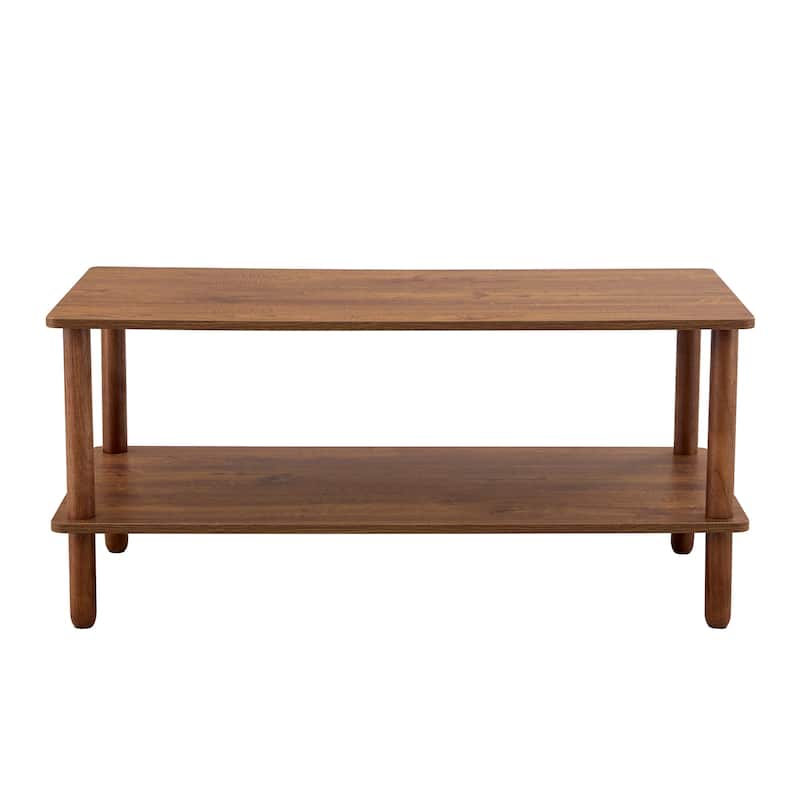 2-Tier Coffee Table, Rectangular Design with Open Storage Shelf, Rubberwood Legs, Easy Assembly