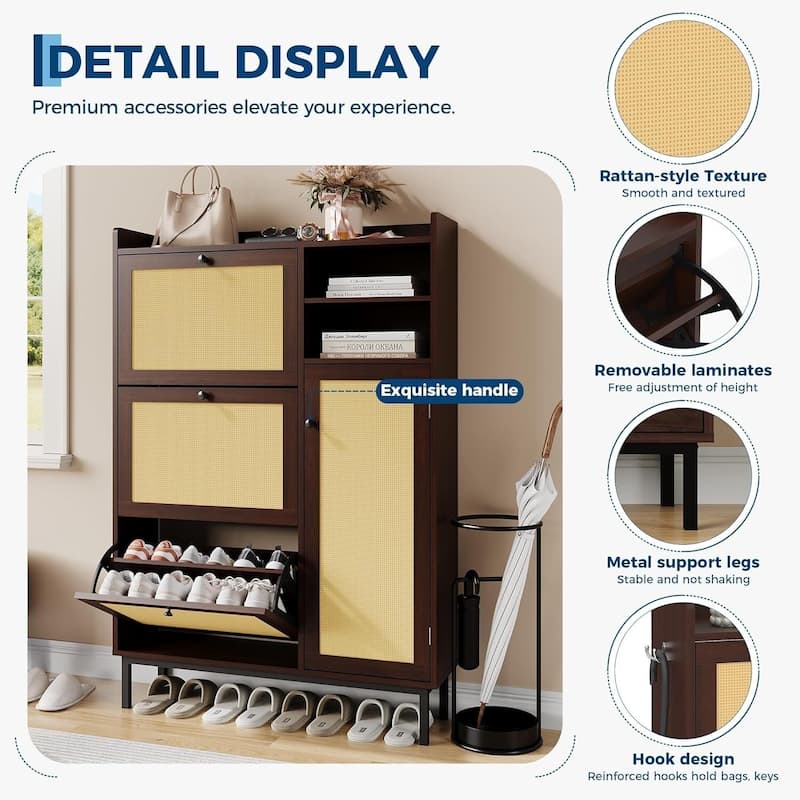 Freestanding 3 Flip Drawer Shoe Cabinet for Entryway Hallway Storage