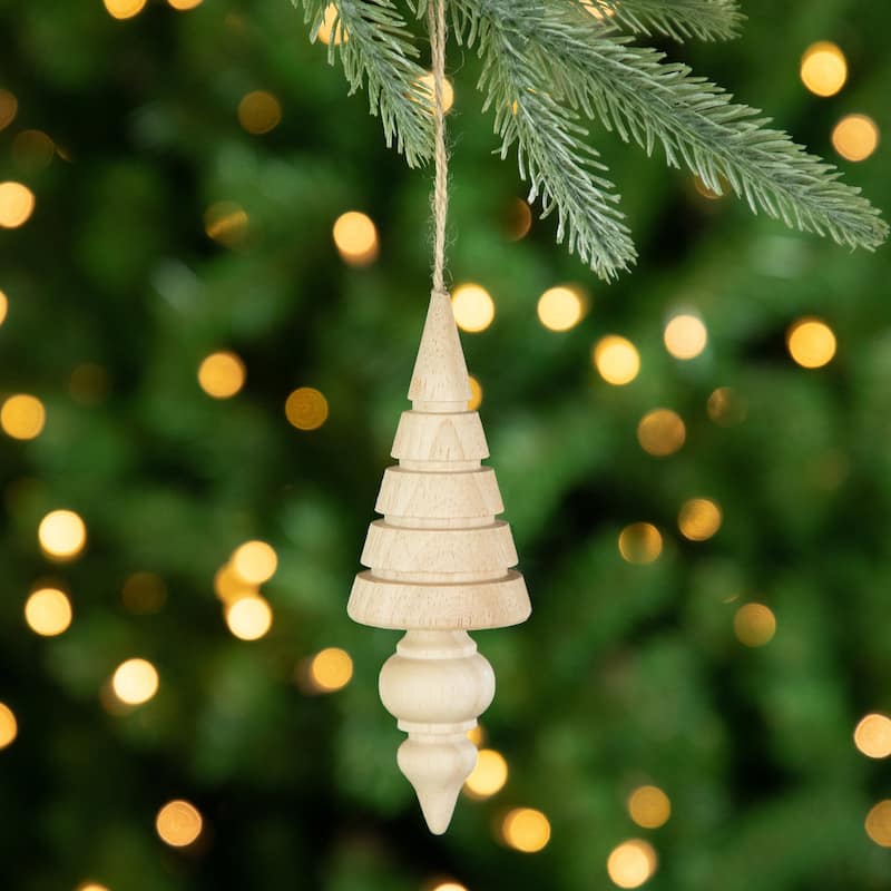 Set of 3 Natural Trees Wooden Christmas Ornaments 5.5"