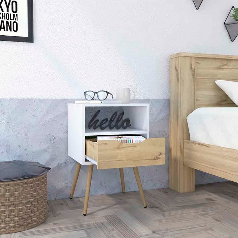 Bedroom Nightstand With Open Shelf