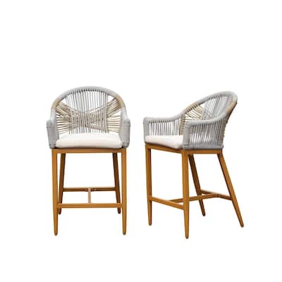 Outdoor Counter Height Bar Chairs with Cushioned Seat and Back, Aluminum Tall Bar stools for Garden, Pool, Patio, Kitchen
