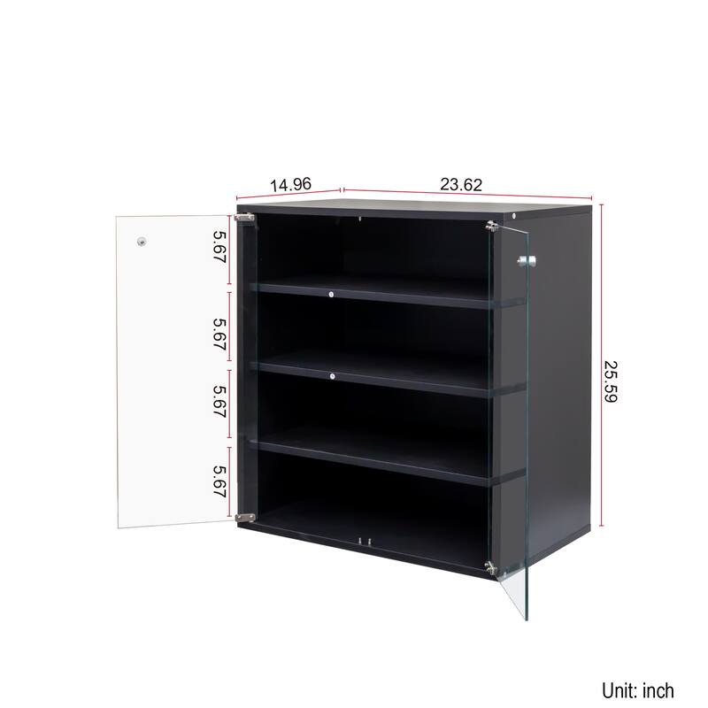 Roomfitters 4-Tier Shoe Display Cabinet, Stackable Wooden Shoe Storage Box with Glass Door and RGB LED Light