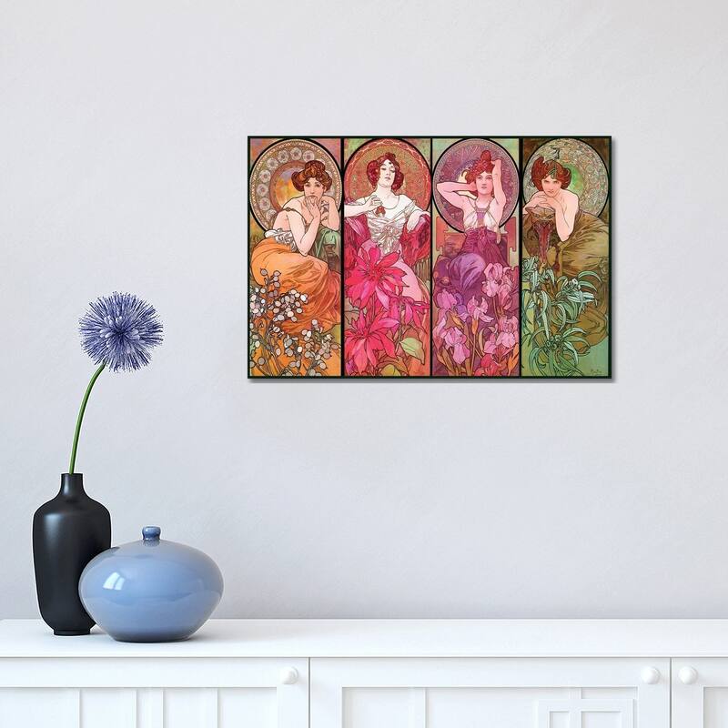 iCanvas "The Precious Stones (Ruby, Emerald, Amethyst, Topaz), 1900" by Alphonse Mucha Canvas Print - 12x18x1.5