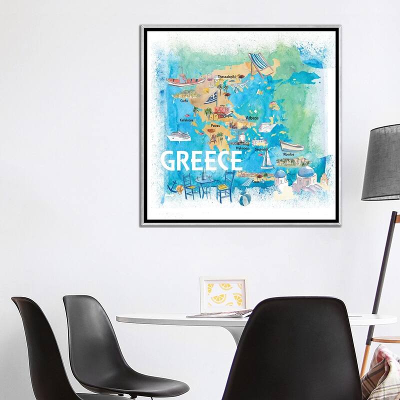 iCanvas "Greece Illustrated Travel Map With Landmarks And Highlights" by Markus & Martina Bleichner Framed