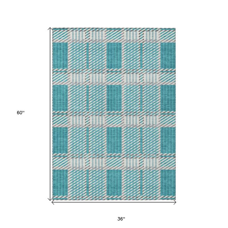HomeRoots Plaid Transitional Rectangle Outdoor Rug