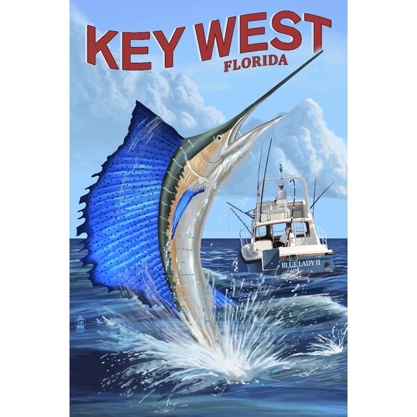 Key West Florida Sailfish Deep Sea Fishing Lantern Press Artwork Set Of 4 Ceramic Coasters Cork Backed Absorbent Overstock 18360530