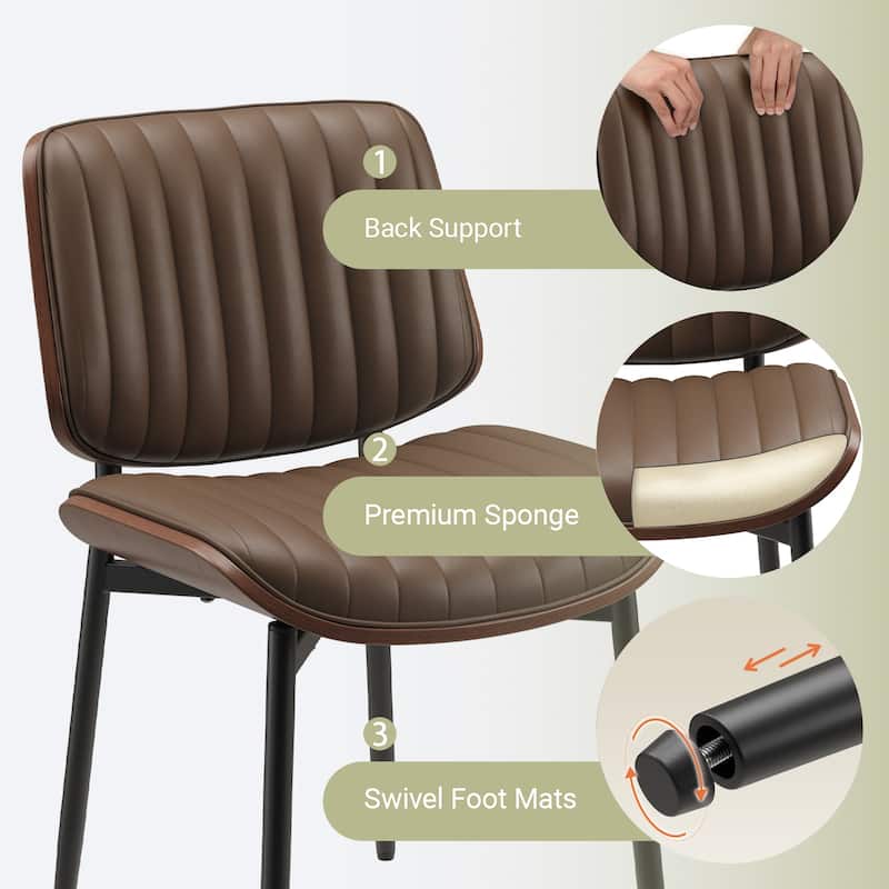 Tapered Metal Leg Dining Chairs - Mid-Century Styled Seating with Button-Tufted PU Leather & Ergonomically Curved Back