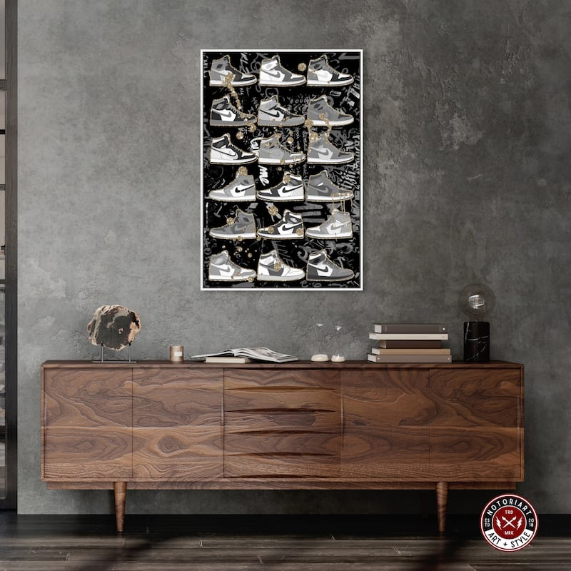 Notoriart Black And White Sneaker Collection Framed Sneaker 1 Piece Canvas Wall Art