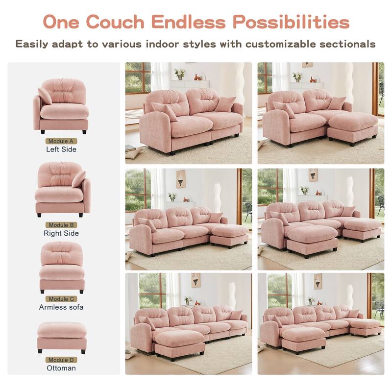 74" Loveseat Sofa, Modern Chenille Deep Seat Sectional Couch for Living Room, Tufted Backrest Love Seat with Pillows