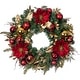 preview thumbnail 1 of 7, 30 in. Lighted Christmas Wreath - Golden Leaf Red Magnolia - 30 Inch
