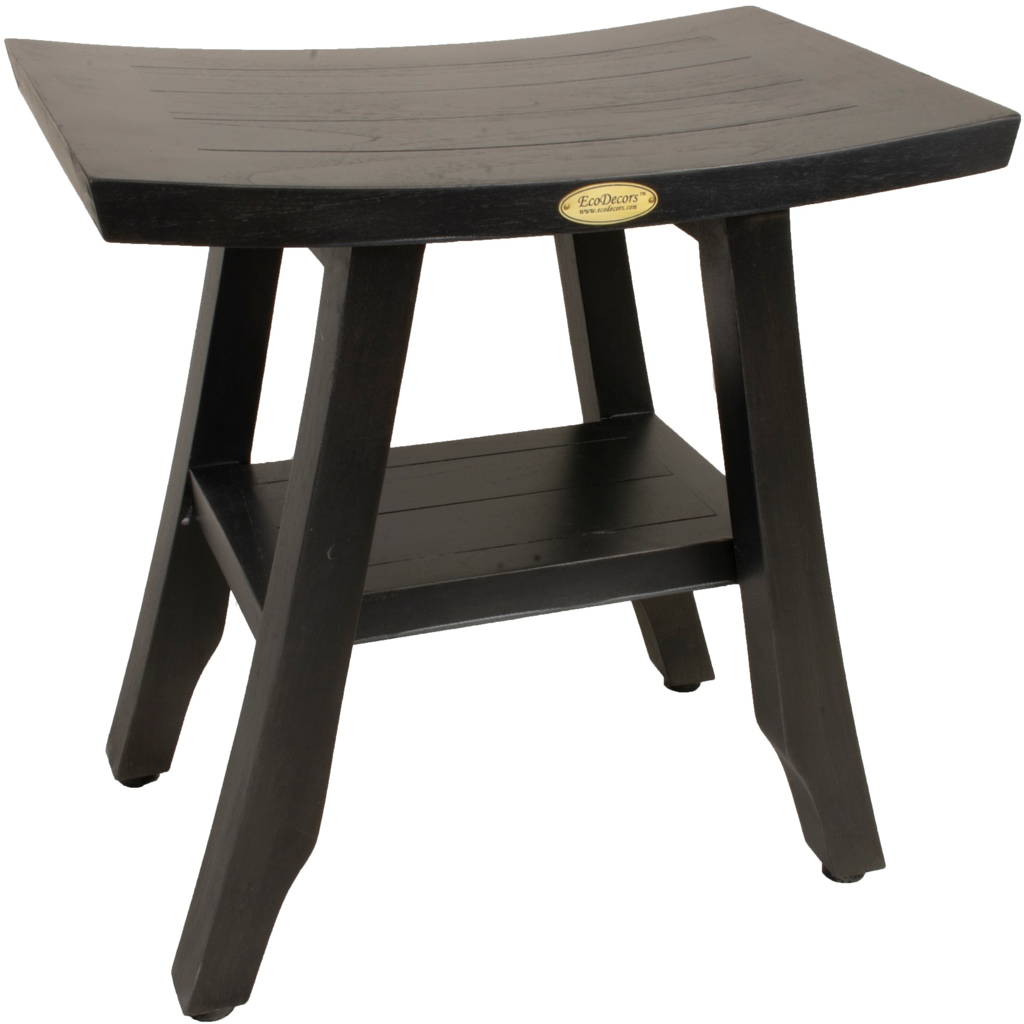 CoastalVogue Satori Antique Gray 18" Teak Wood Shower Bench with Shelf
