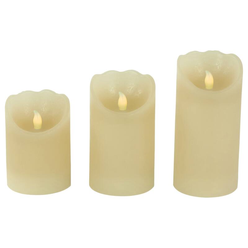 LED Operated Flameless Pillar Candles - 6" - Cream - Set of 3