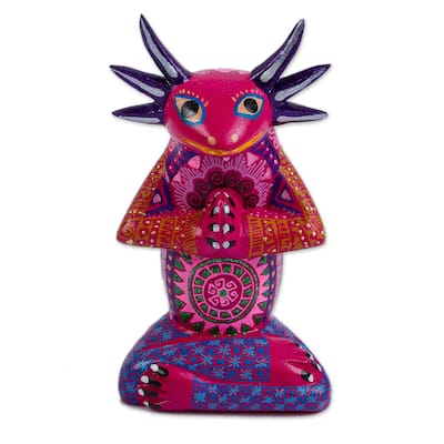 Novica Handmade Lotus Axolotl Wood Alebrije Figurine