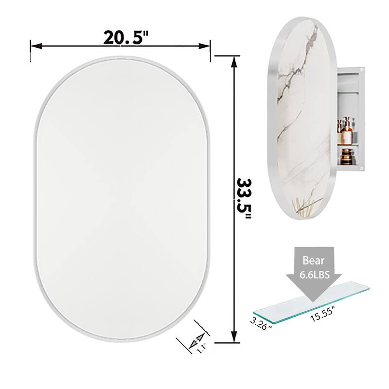 Wall Mount Metal Framed Medicine Cabinet with Storage