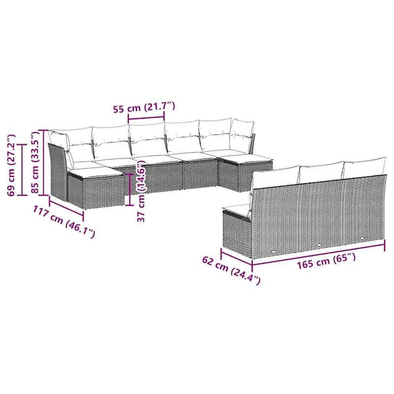 vidaXL Garden Sofa Set Brown PE rattan Modular Garden Sofa Set - 21.7 x 21.7 x 14.6