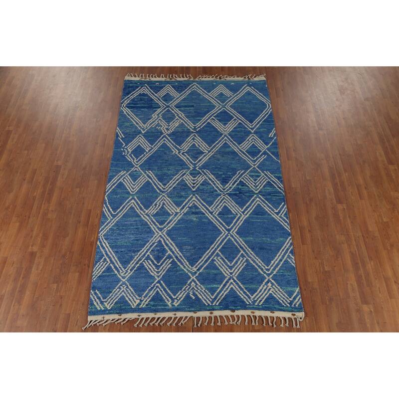 Blue Moroccan Oriental Area Rug Handmade Wool Carpet - 7'11"x 9'10"