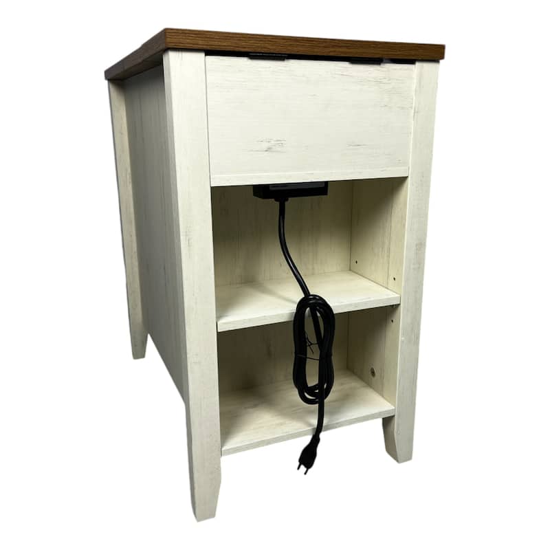 Farmhouse End Table With Charging Station, Night Stand With Barn Door And Drawer