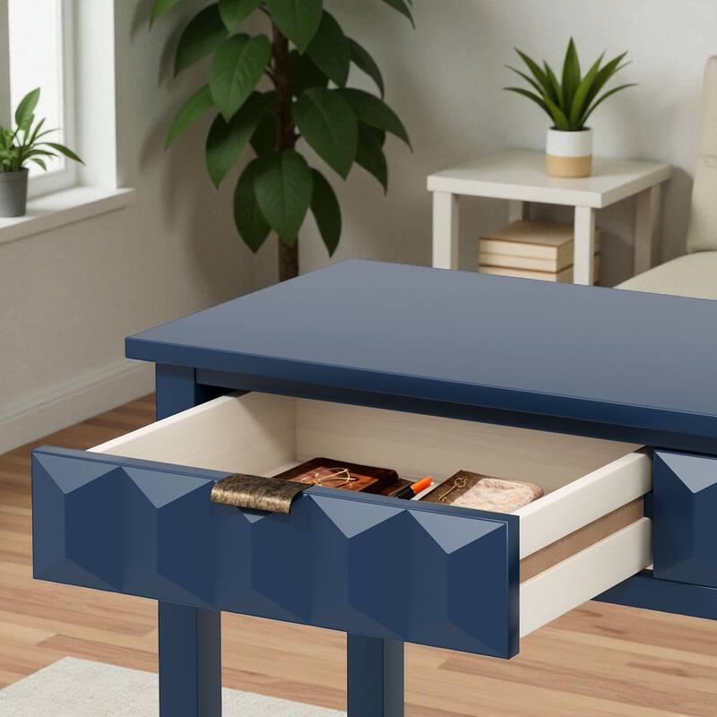 60'' Fir Veneer Console Table with Honeycomb-Patterned Drawers, 3 Storage Drawers and Open Shelf Entryway Table