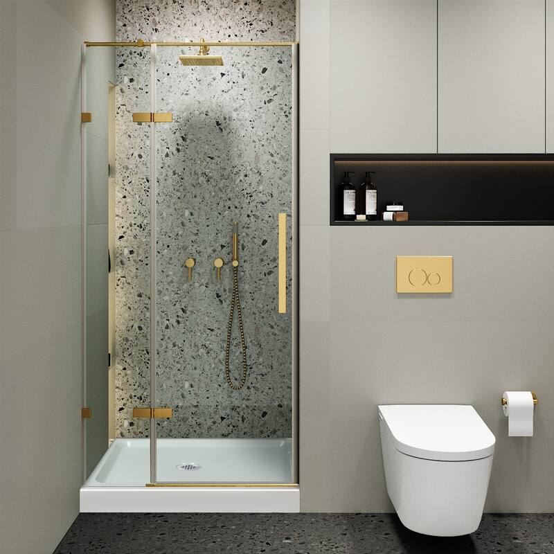 Fine Fixtures Hinged Clear Frameless Glass Shower Door Enclosure