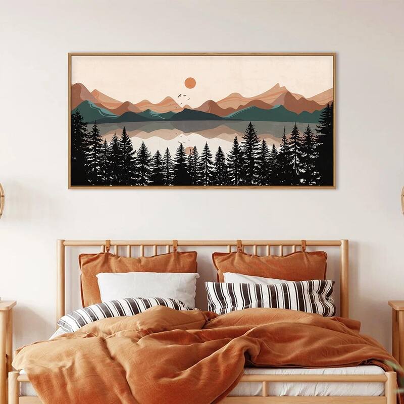 Lake Pines Tree Sunset Nature Landscape Art Print