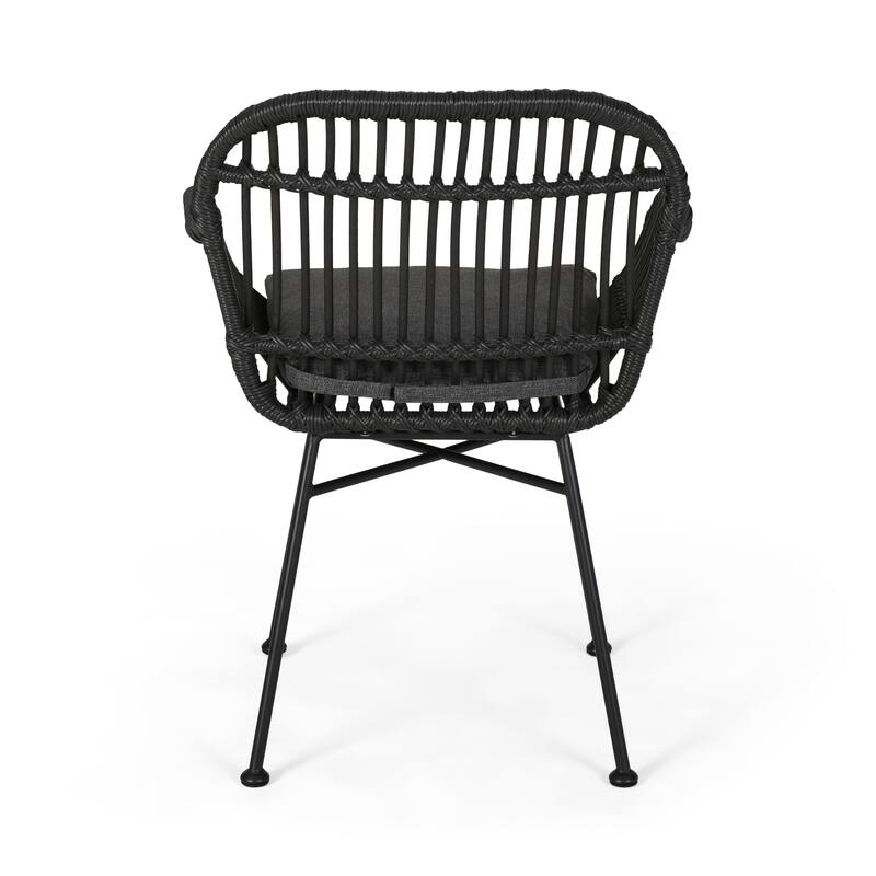 Set of 2 Modern Indoor/Outdoor Rattan Accent Chairs with Metal Legs