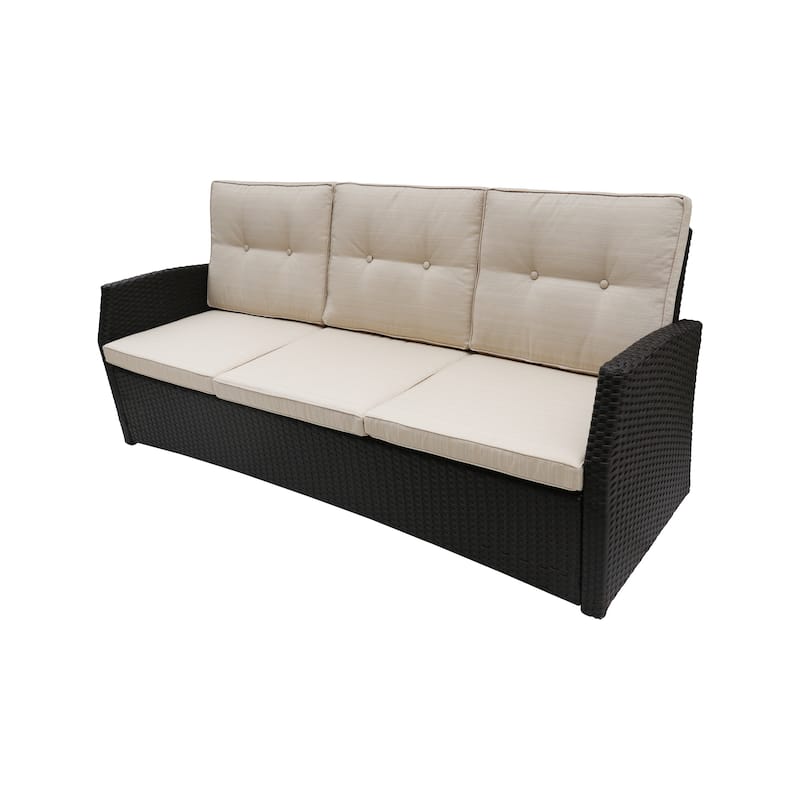 Sanger Outdoor 3 Seater Wicker Sofa by Christopher Knight Home - Brown/Beige