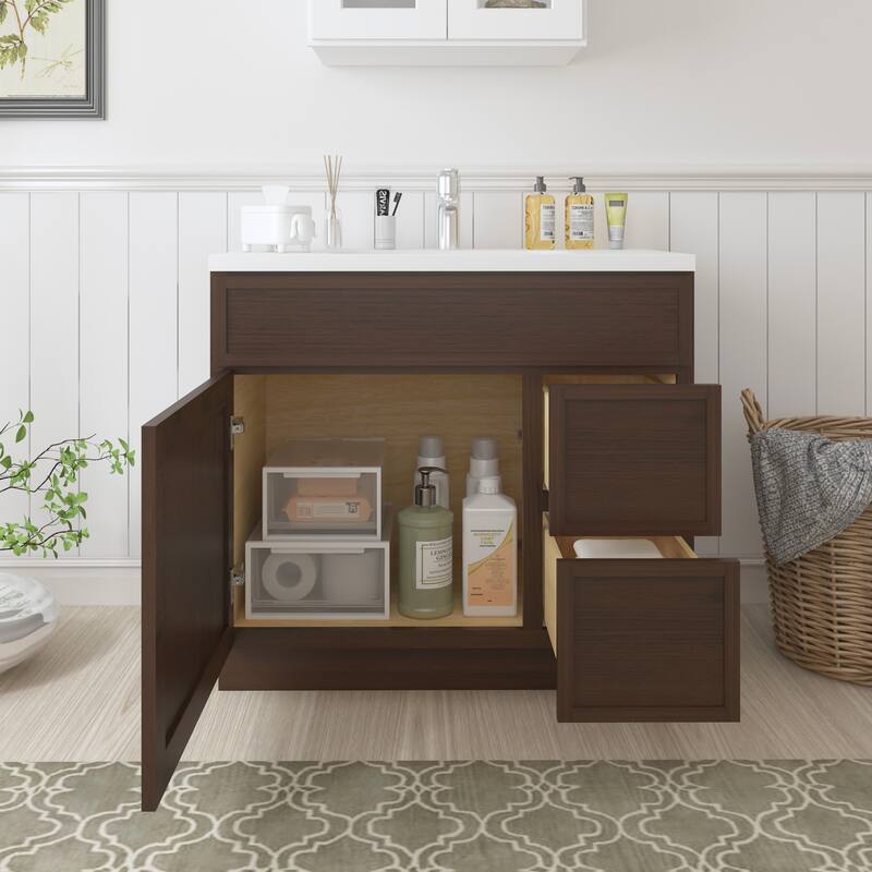 Vanity Art 36" Freestanding Single Base 2 Drawers Storage Cabinet with Soft Close Door