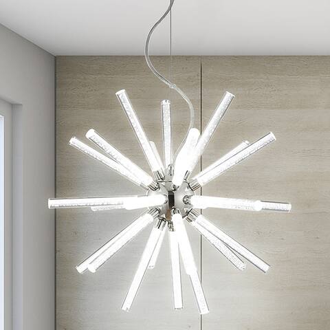 Ring 19.5" Adjustable Integrated LED Starburst Metal/Acrylic Pendant, Chrome/Clear by JONATHAN Y