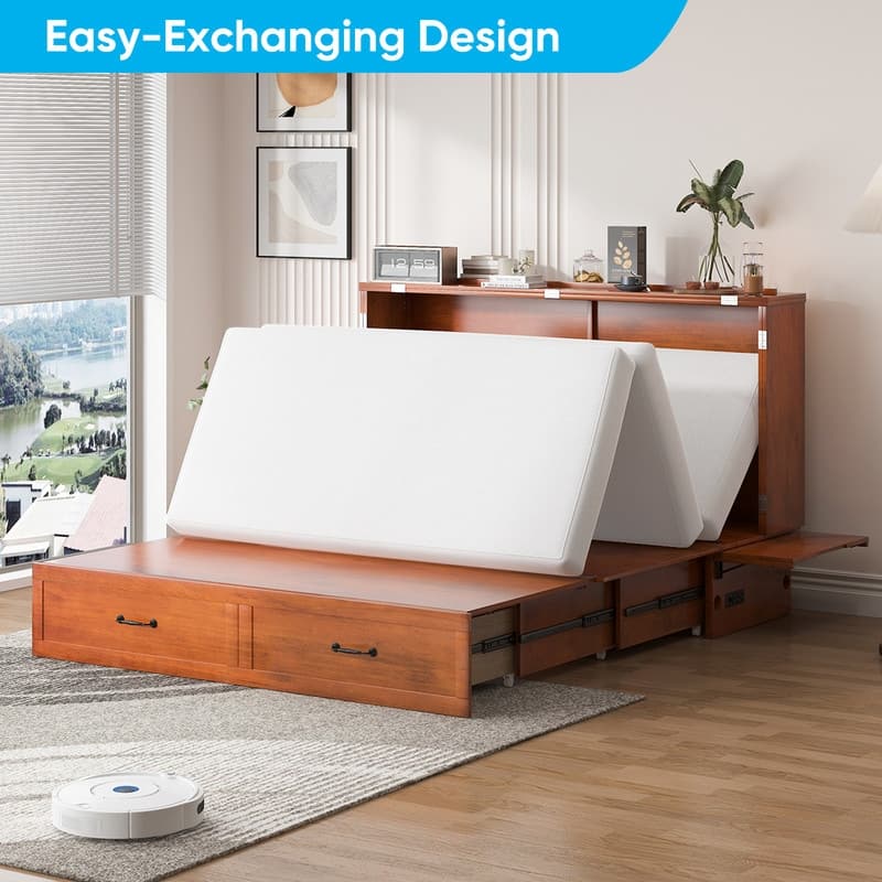Mixoy Queen Size Murphy Bed with Mattress,Foldable Space-Saving Cube Cabinet Bed