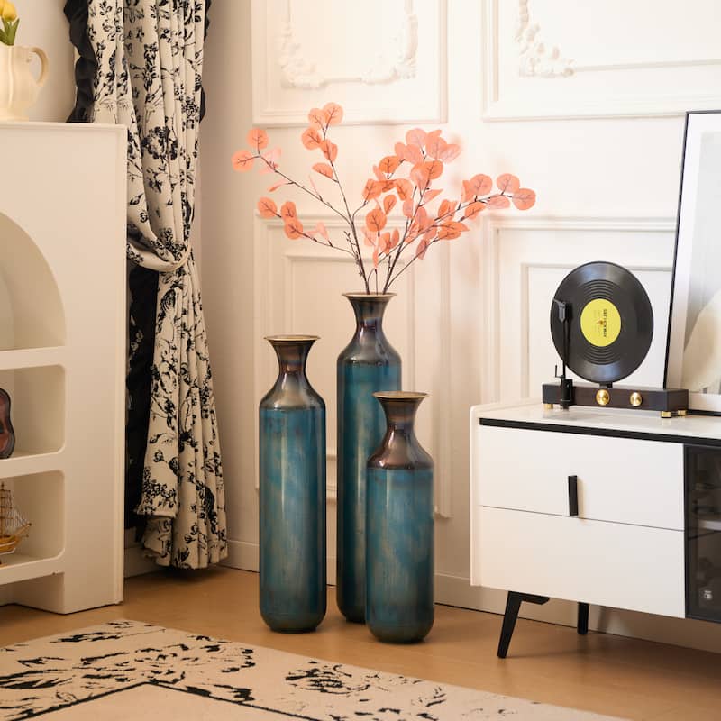 Floor Metal Vase Modern Style Droplet Shaped White Metal Vase 3-Piece Set Gorgeous Home Decoration Large Glazed Metal Vase