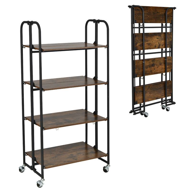 Costway 4-Tier Folding Rolling Cart Portable Storage Shelves w/Wheels - See Details