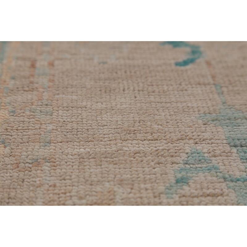 Hand Knotted Oriental 100% Wool Carpet Transitional Floral Beige & Ivories Oushak Runner Rug - 9' 10'' X 2' 8''
