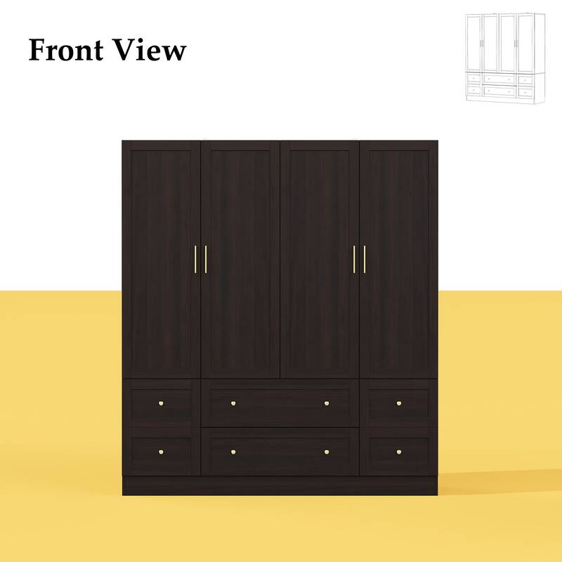 White Wardrobe Closet with Gold Handles - Modern Storage Cabinet with Drawers