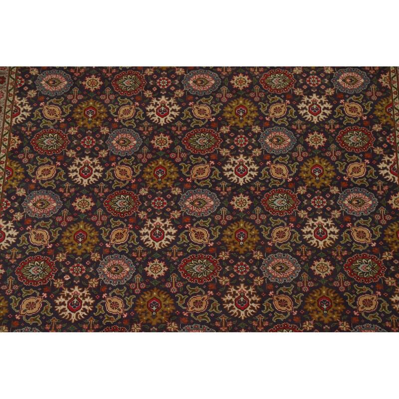 Hand Knotted Oriental 100% Wool Carpet Traditional Floral Navy Blue & Blues Tabriz Area Rug - 11' 5'' X 7' 7''