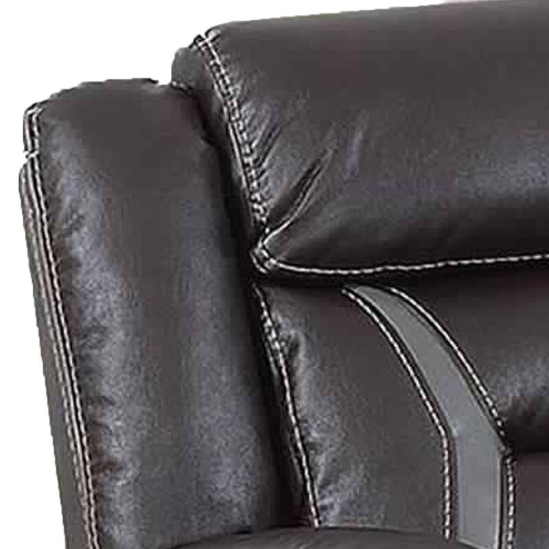 Contrast Stitched Leatherette Power Motion Loveseat with Console,Dark Brown